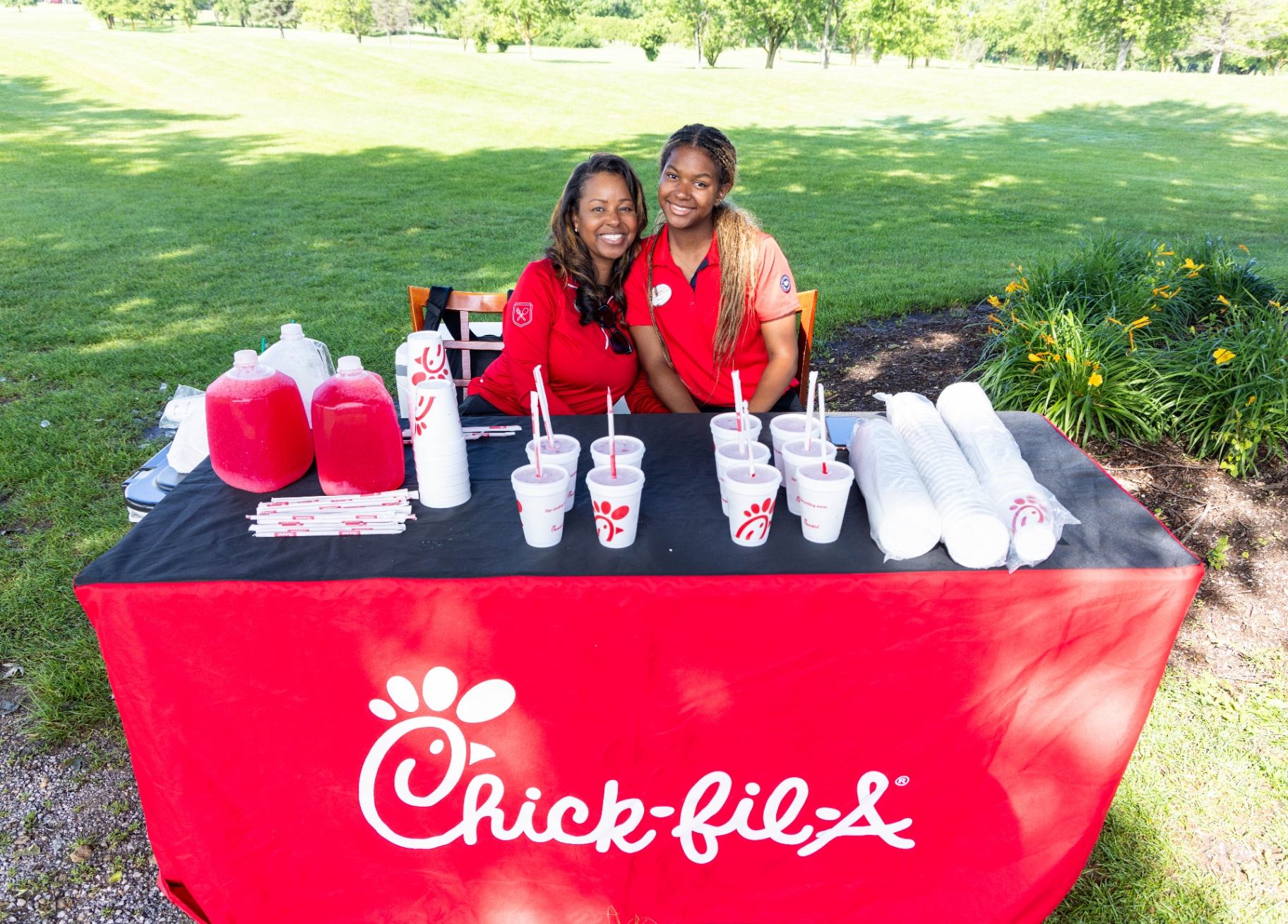 Chick-fil-A hospitality table on the course